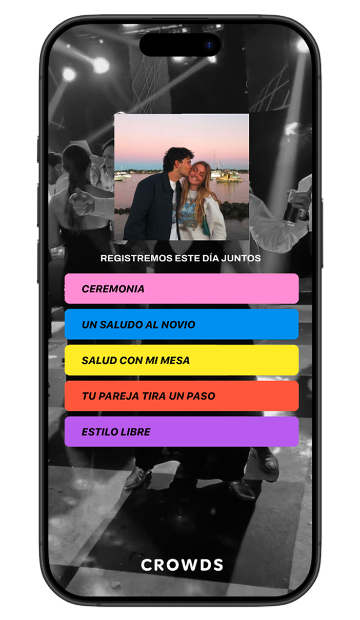 Mockup: lista de desafíos para grabar momentos del matrimonio