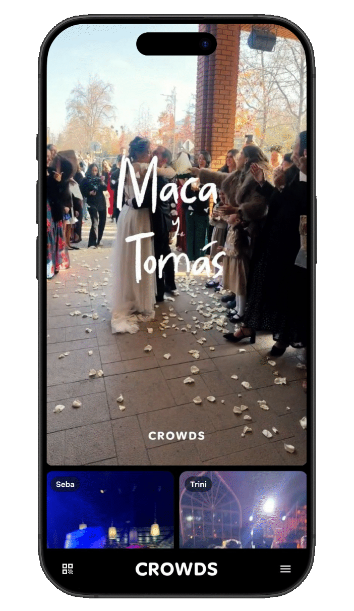 Mockup: galería del evento con el reel editado y los videos compartidos